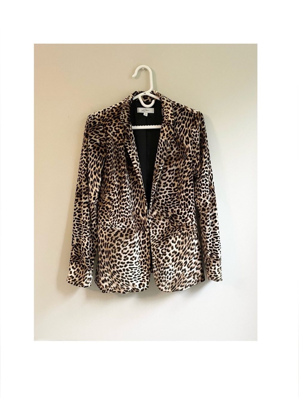 BROWN BLACK TAN LEOPARD VELOUR BLAZER POCKETS HOOK CLOSURE SMALL FITTED